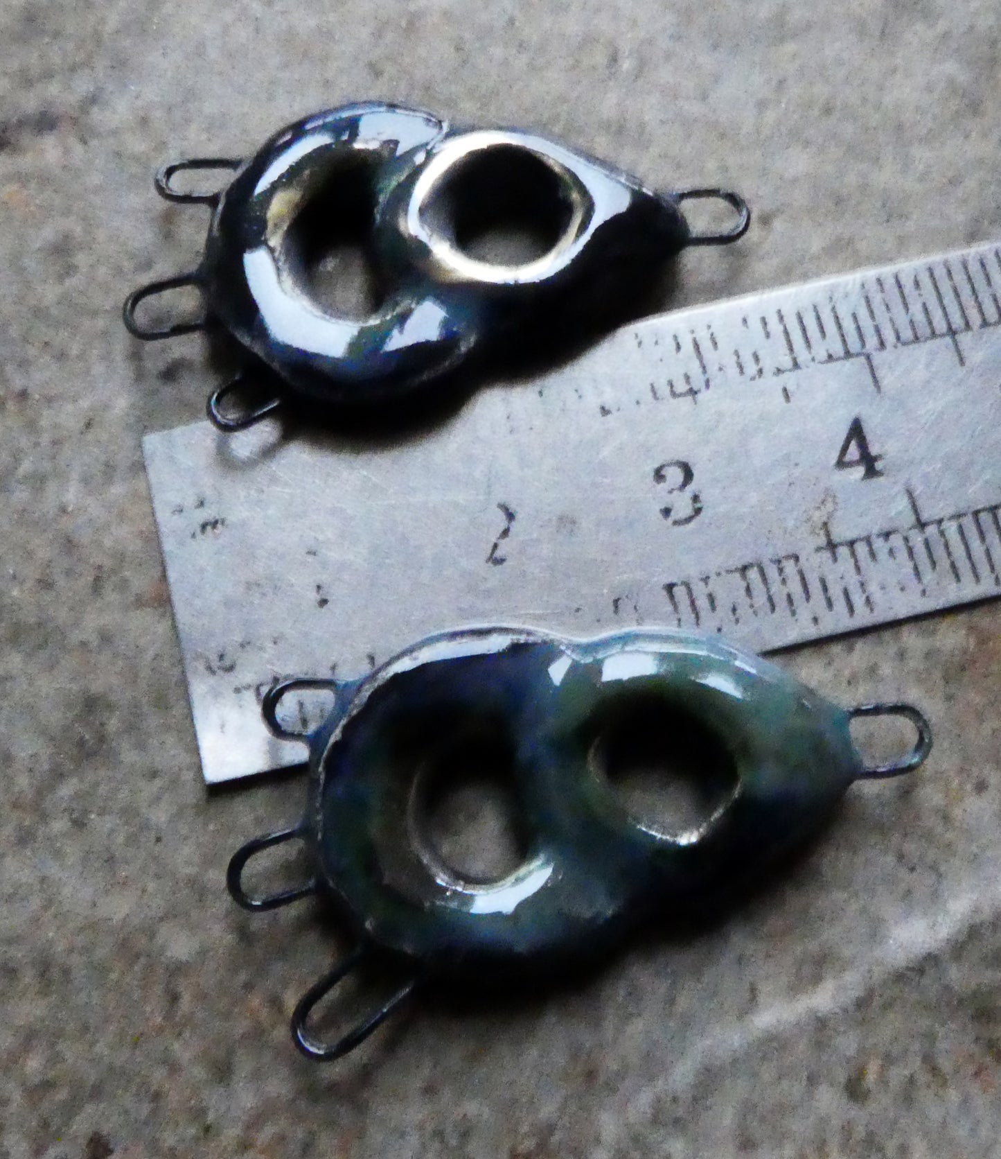 Ceramic Double Hoop Earring Connectors - Obsidian