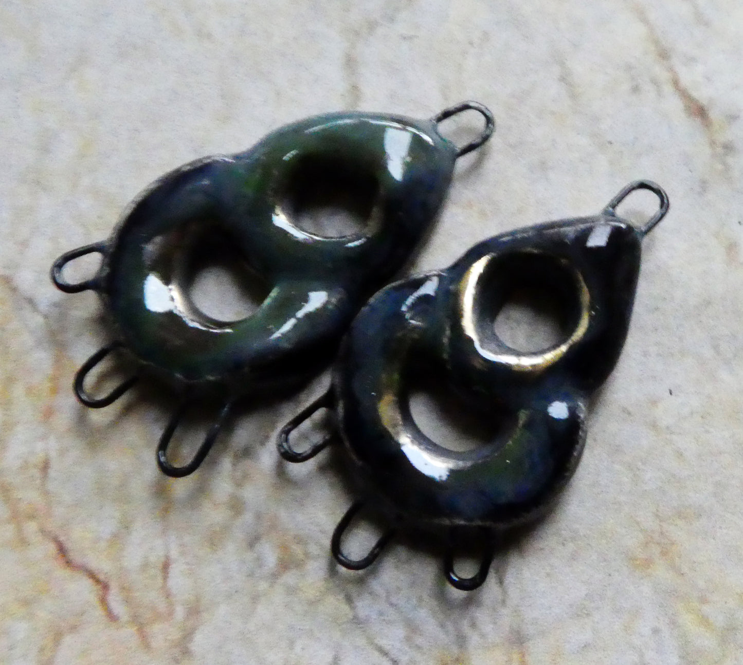 Ceramic Double Hoop Earring Connectors - Obsidian