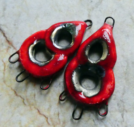 Ceramic Double Hoop Earring Connectors - Ladybird