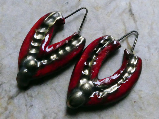 Ceramic V Shaped Earring Charms - Red