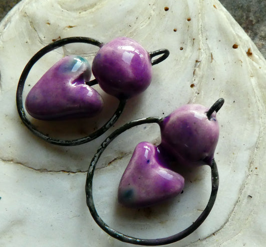 Ceramic Hoopy Heart and Bobble Connectors - Grapel