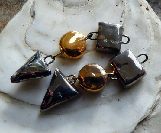 Ceramic Mixed Shape Dangles- Gold and Platinum