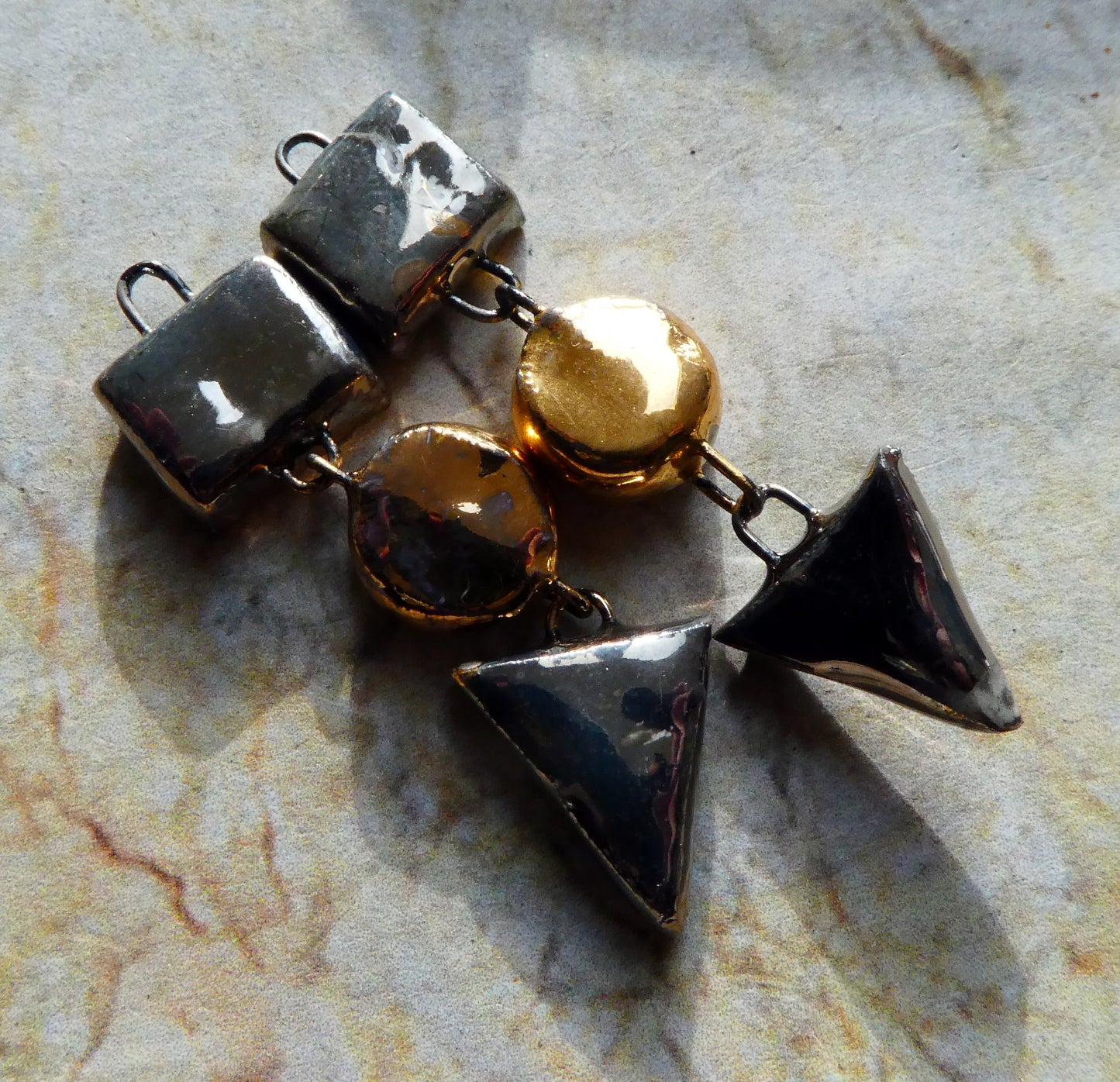 Ceramic Mixed Shape Dangles- Gold and Platinum