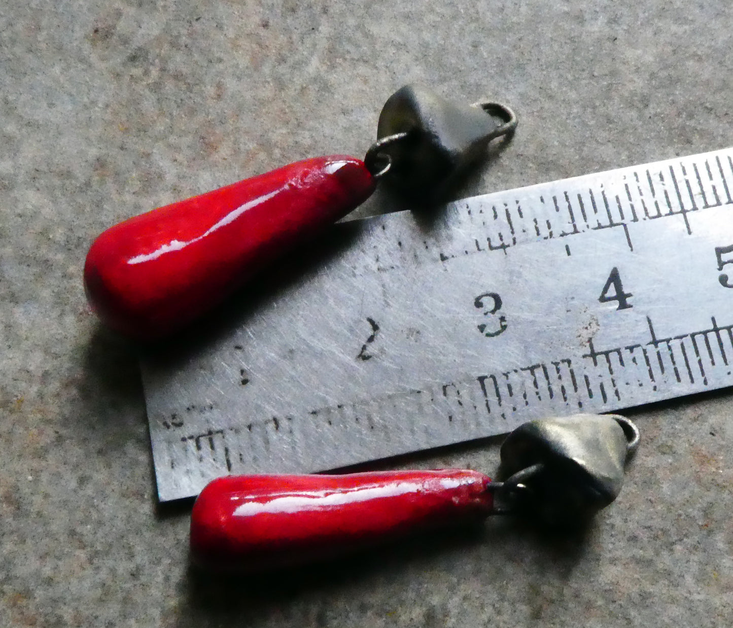 Ceramic Pyramid and Long Drop Dangles-Red