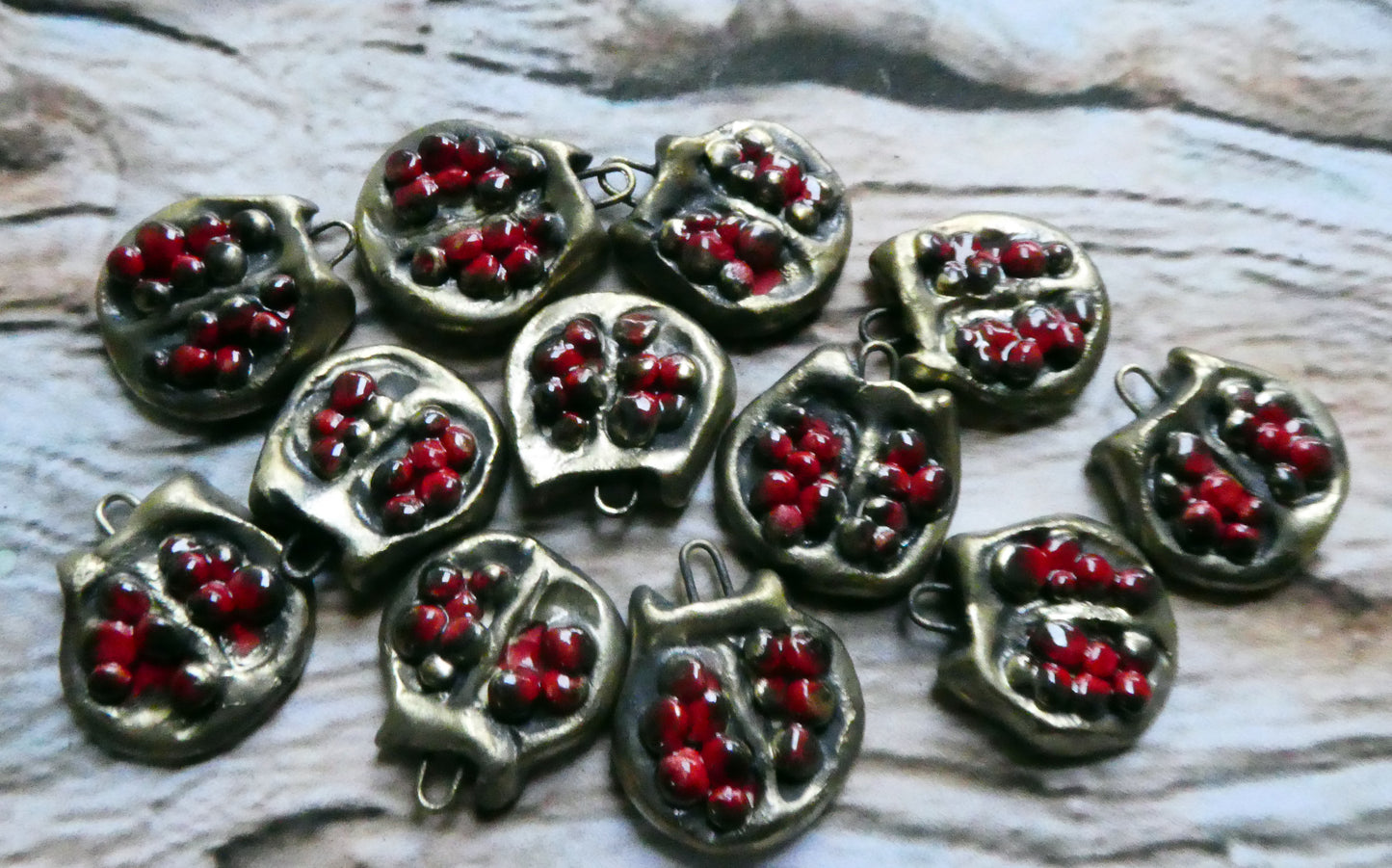 Ceramic Bronzy Pomegranate Earring Charms