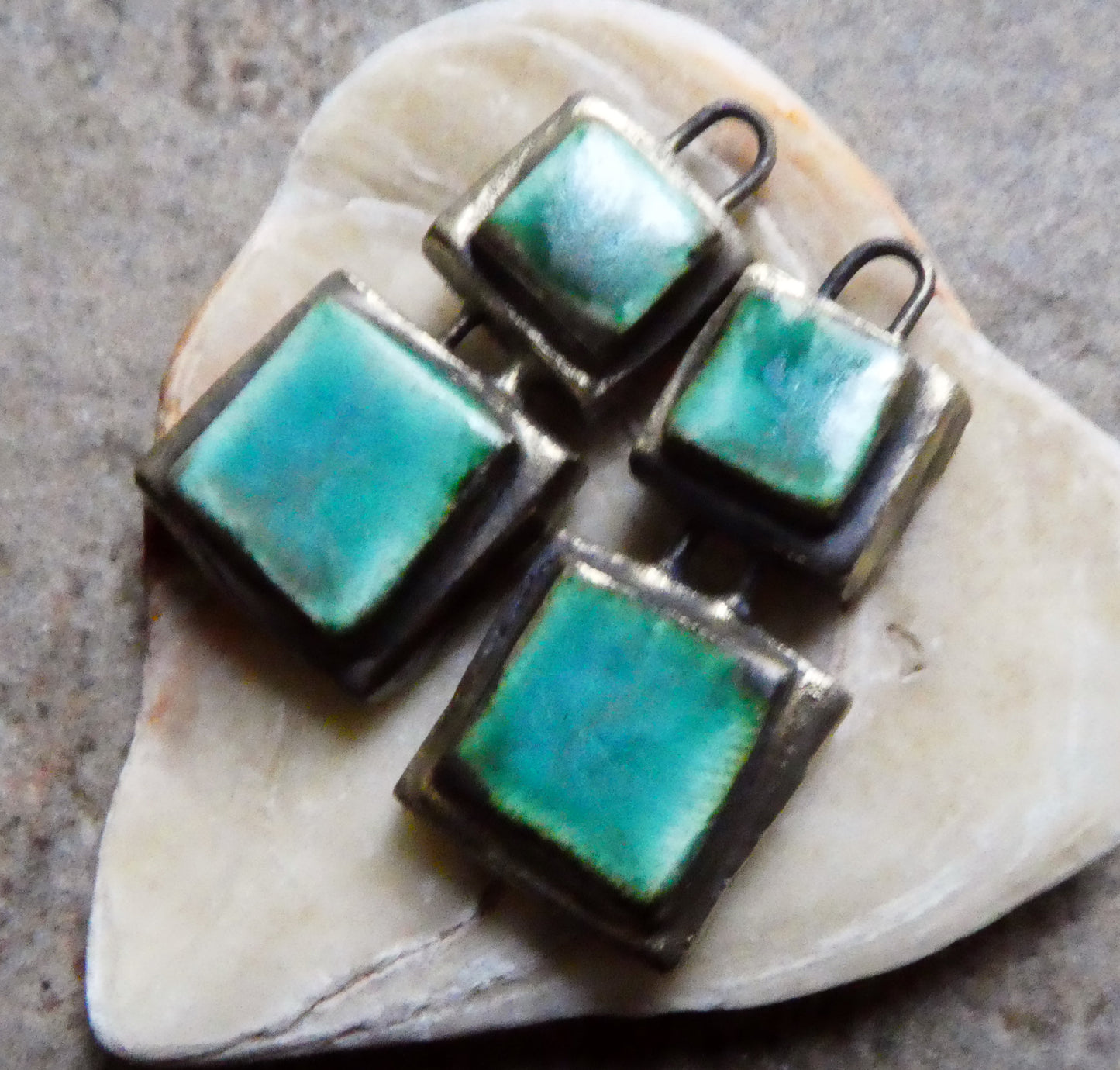 Ceramic Double Moulded Square Charms - Antique Turquoise