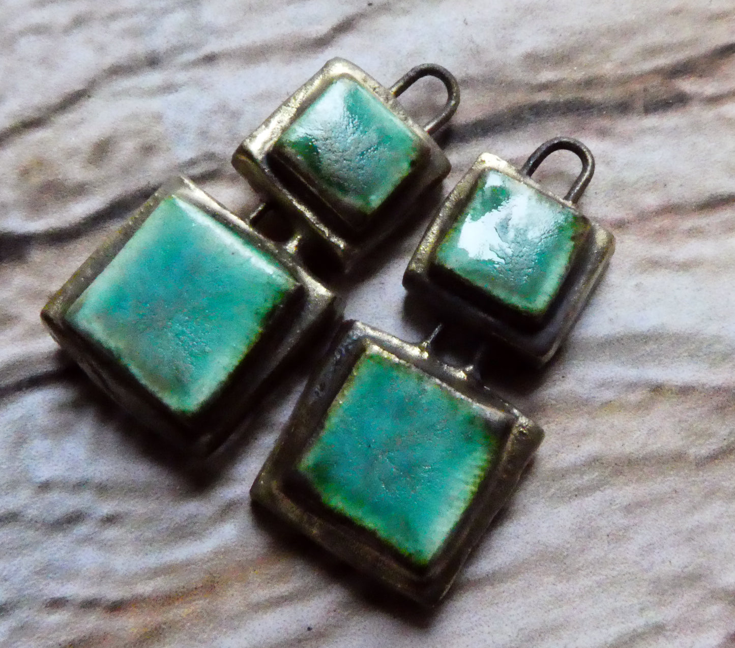 Ceramic Double Moulded Square Charms - Antique Turquoise