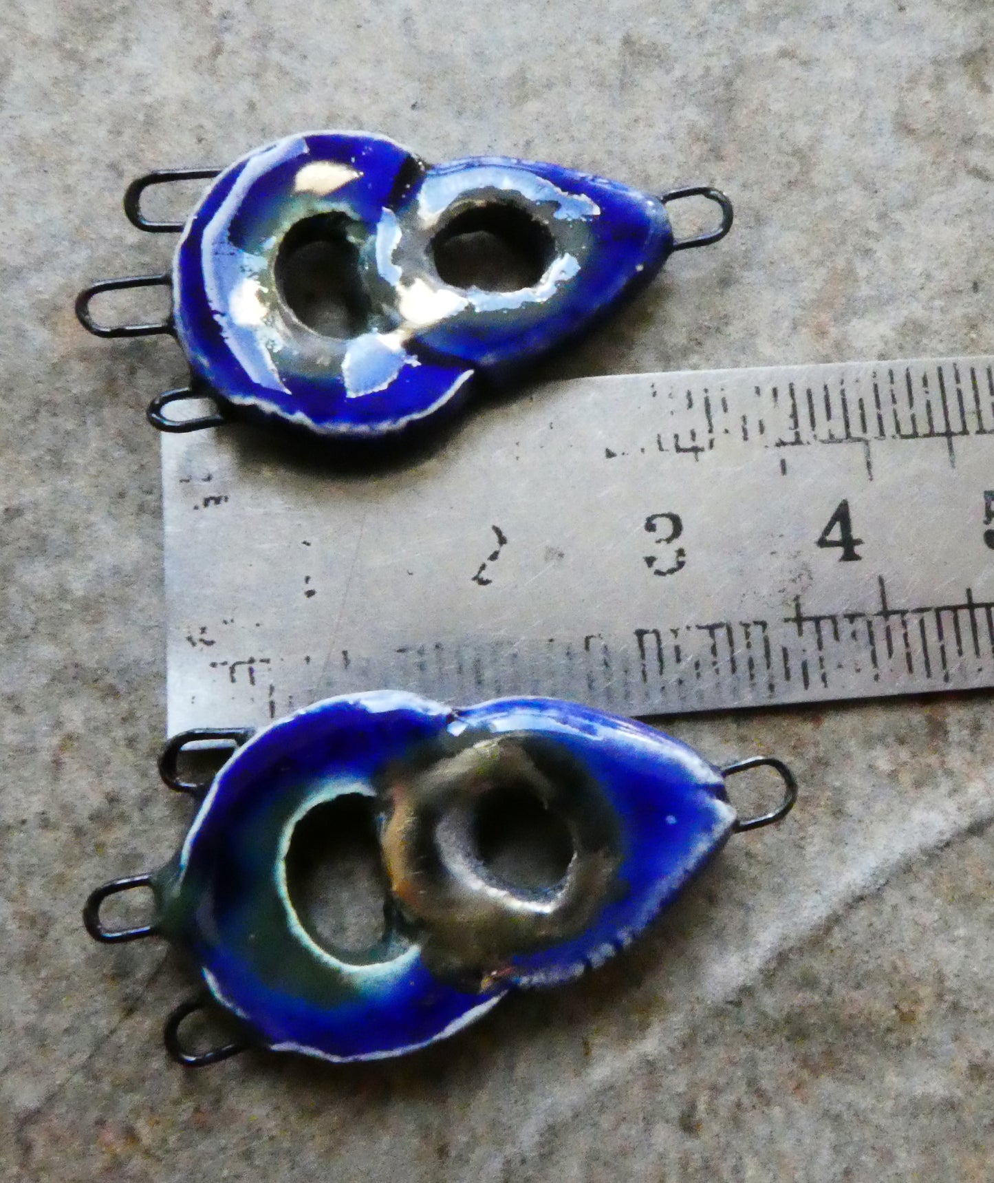 Ceramic Double Hoop Earring Connectors - Mirror Blue