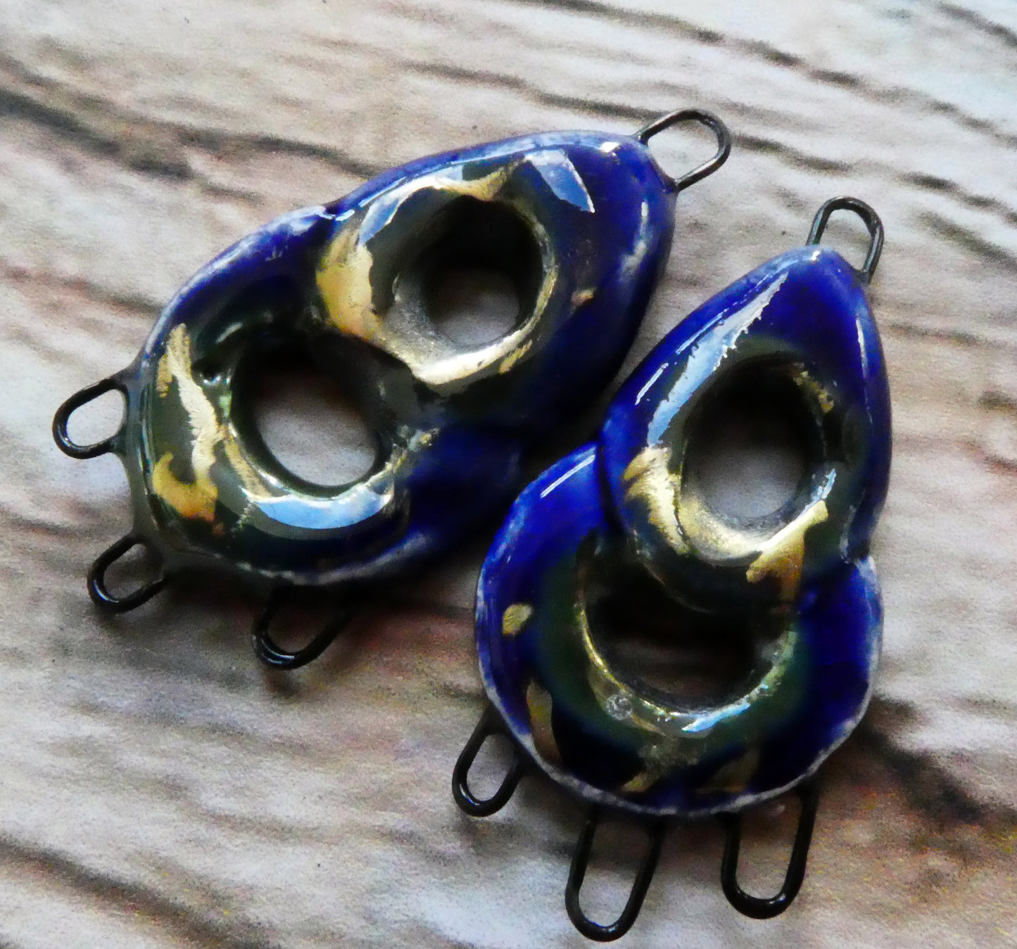 Ceramic Double Hoop Earring Connectors - Mirror Blue