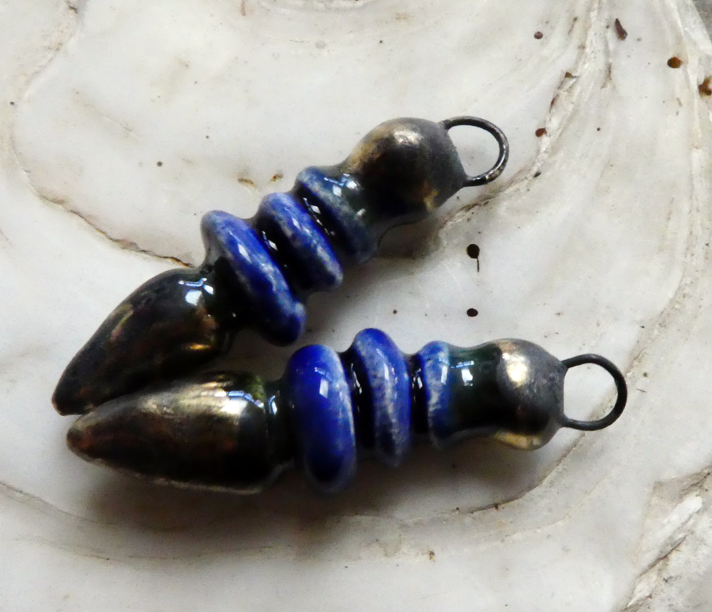 Ceramic Pointy Disc Stack Dangles - Mirror Blue