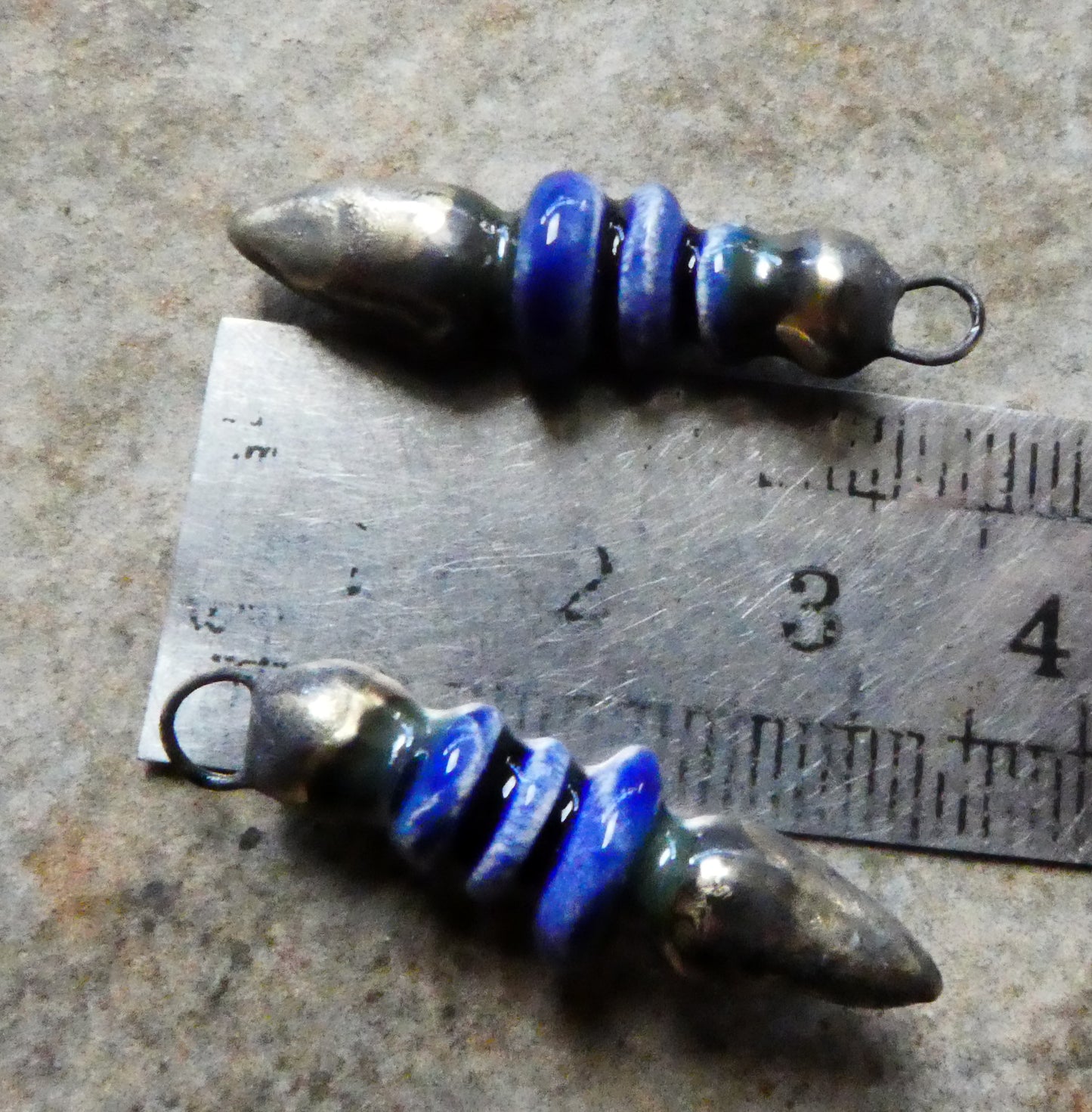Ceramic Pointy Disc Stack Dangles - Mirror Blue