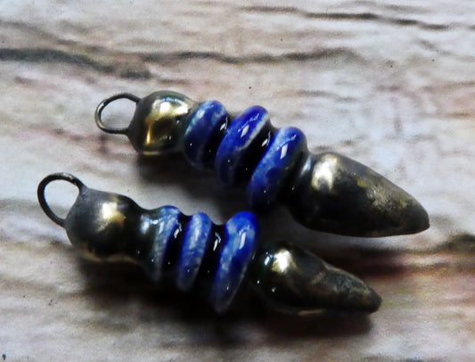 Ceramic Pointy Disc Stack Dangles - Mirror Blue