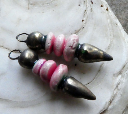 Ceramic Pointy Disc Stack Dangles - Berry Tart