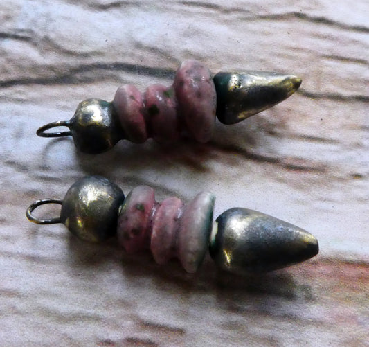 Ceramic Pointy Disc Stack Dangles - Damson