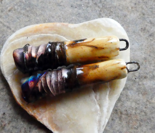 Ceramic Wire Wrapped Stick Charms -Spotted Walnut
