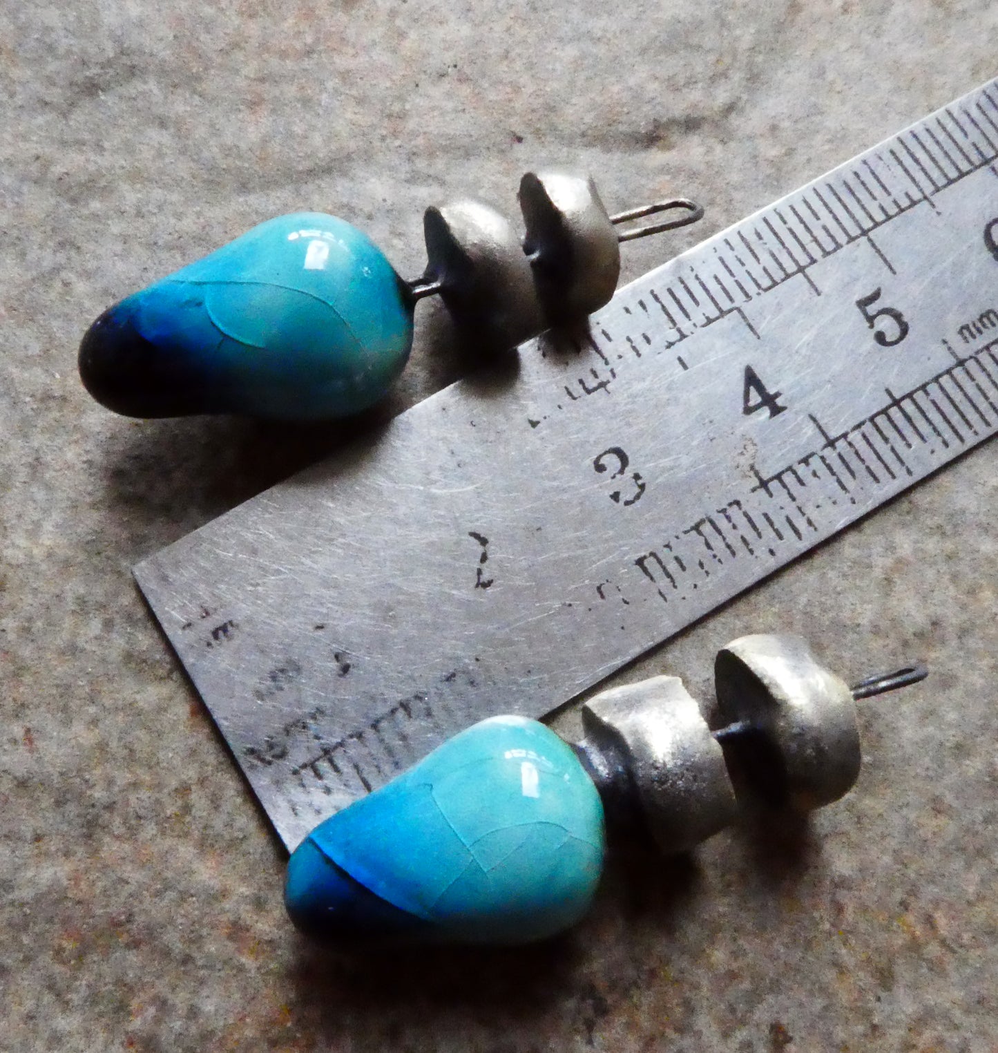 Ceramic Disc and Spikelet Charms -Oriental Blue