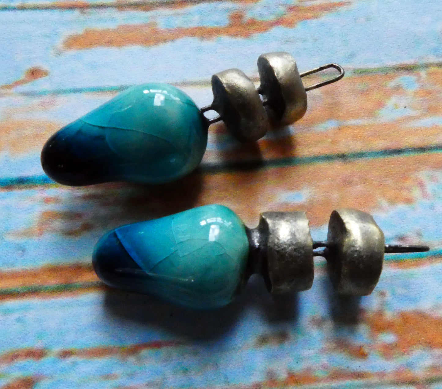 Ceramic Disc and Spikelet Charms -Oriental Blue