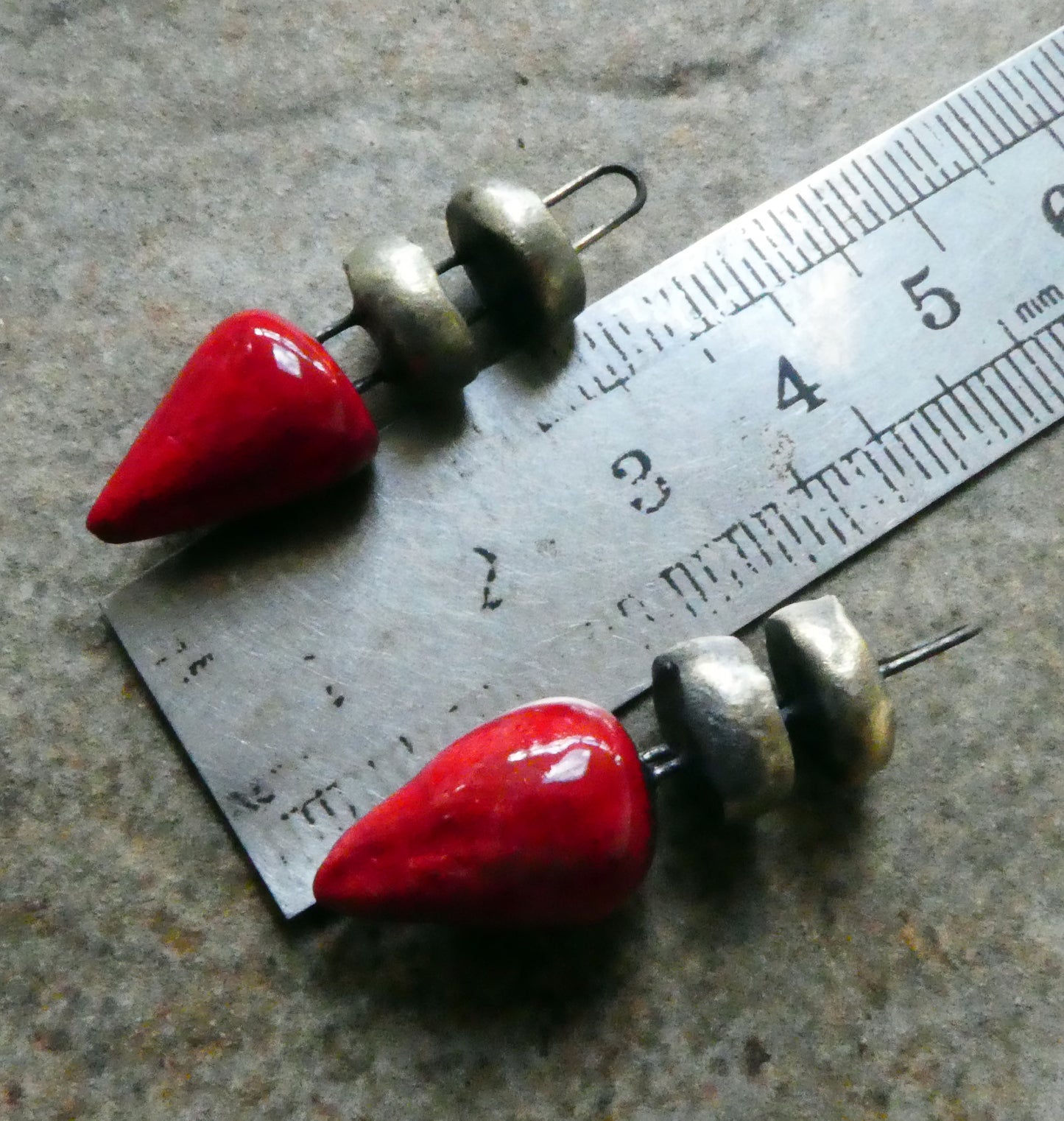 Ceramic Disc and Spikelet Charms -Red