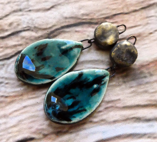 Ceramic Slim Teardrop Dangles -Ocean Mist