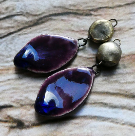 Ceramic Slim Teardrop Dangles -Royal Fantasy