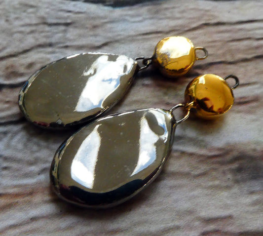 Ceramic Slim Teardrop Dangles -Platinum and Gold