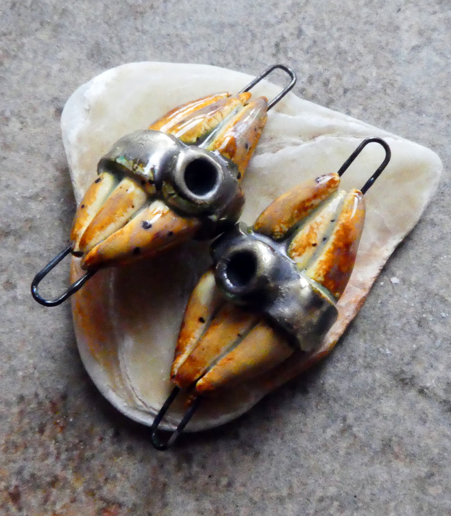 Ceramic Stick Bundle Earring Connectors - Amber Ash