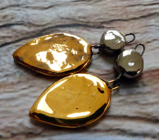 Ceramic Slim Leaf Dangles -Gold and Platinum
