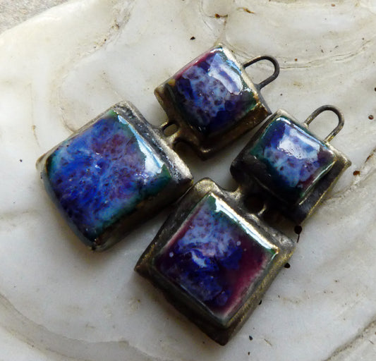 Ceramic Double Moulded Square Charms -Plum Jelly