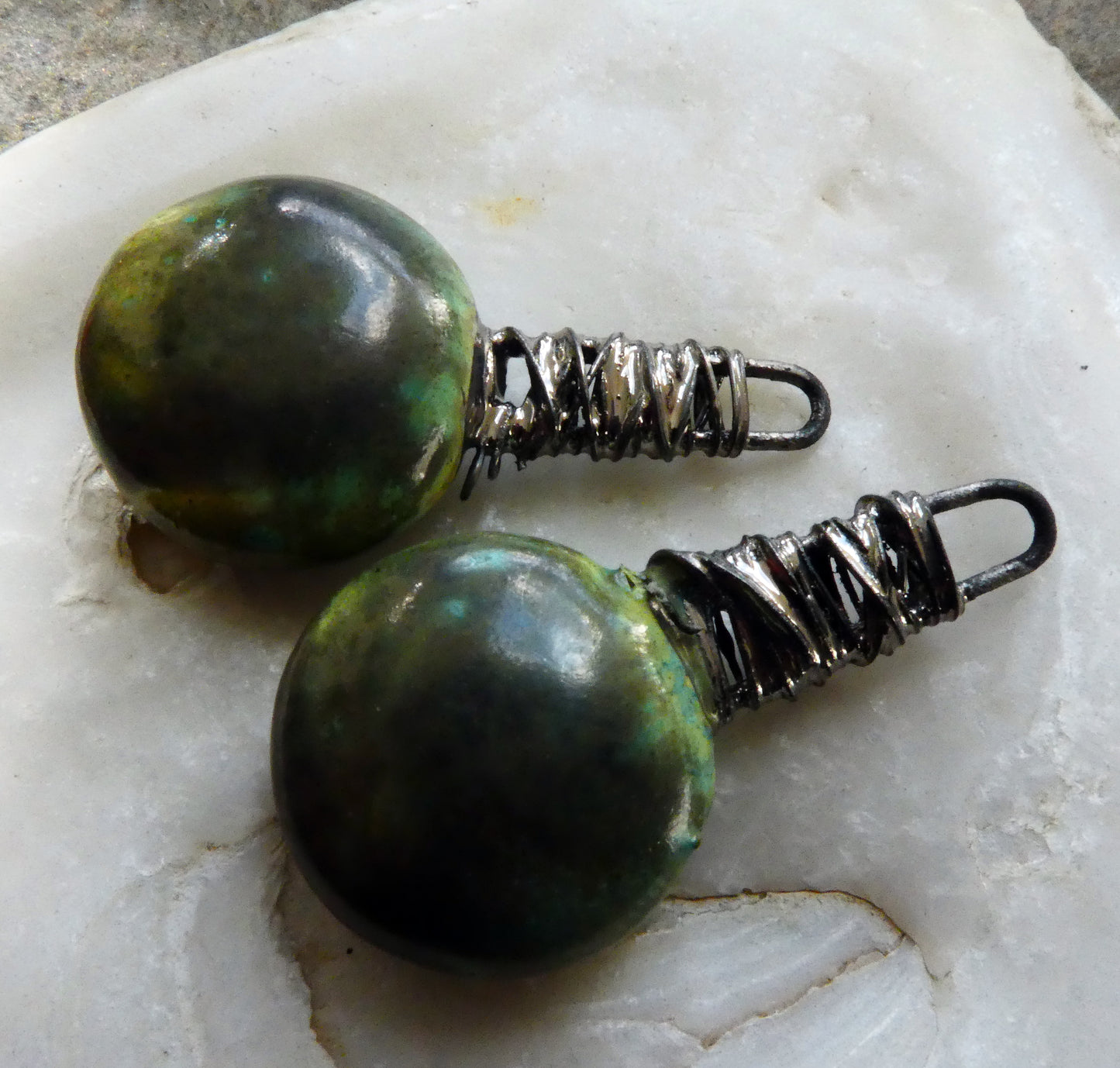 Wire Wrapped Disc Earring Charms -Supernova