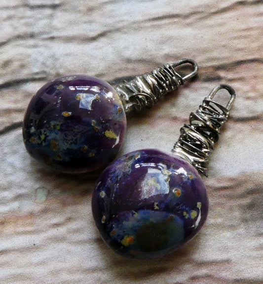 Wire Wrapped Disc Earring Charms -Cosmic Grape