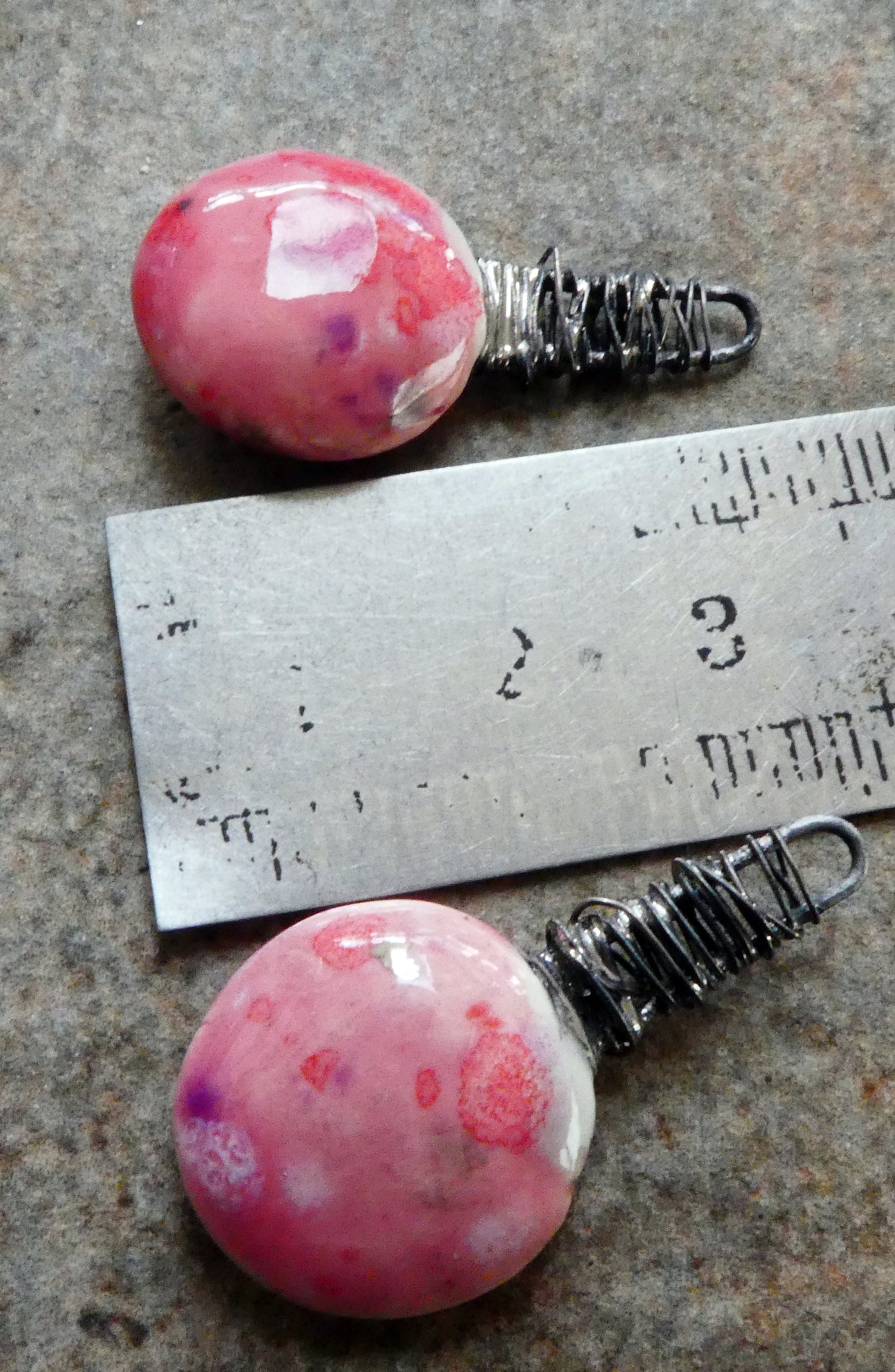 Wire Wrapped Disc Earring Charms -Berry Tart