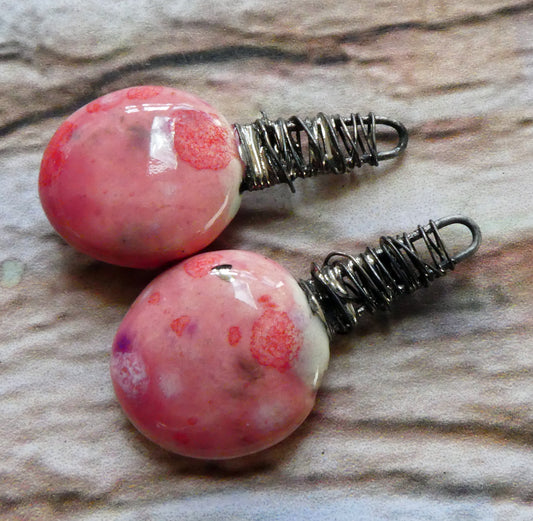 Wire Wrapped Disc Earring Charms -Berry Tart