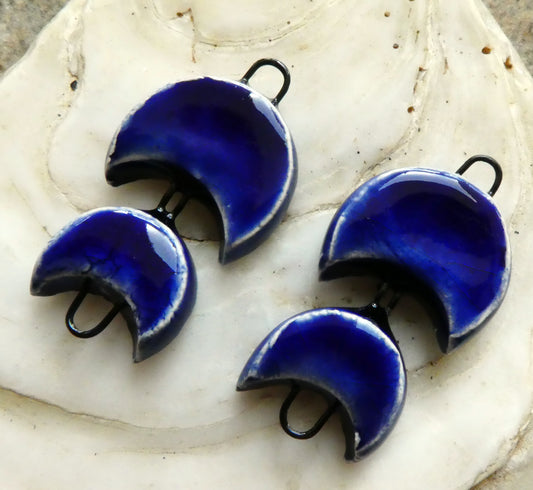 Ceramic Double Moon Connectors -Mirror Blue