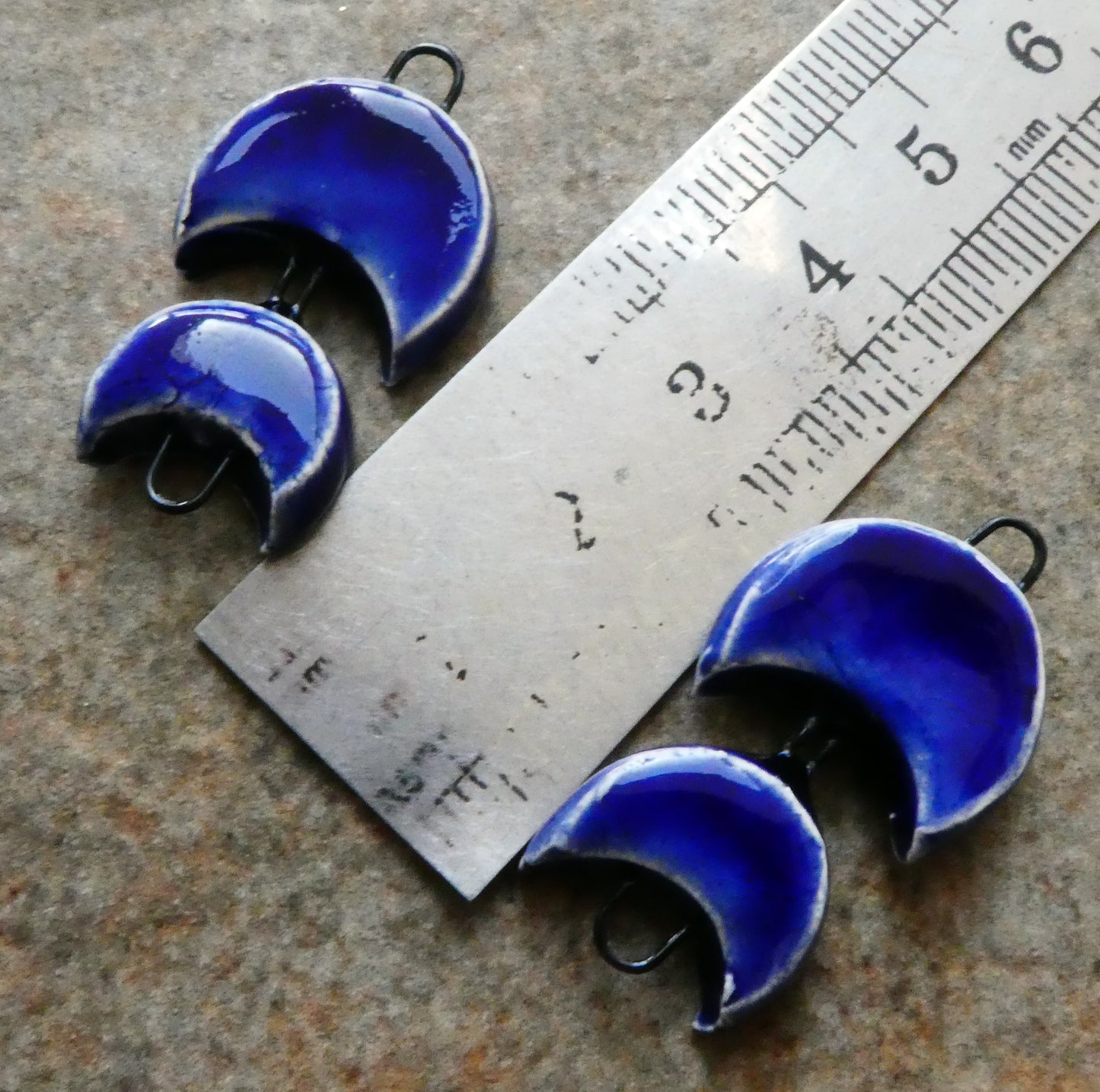 Ceramic Double Moon Connectors -Mirror Blue