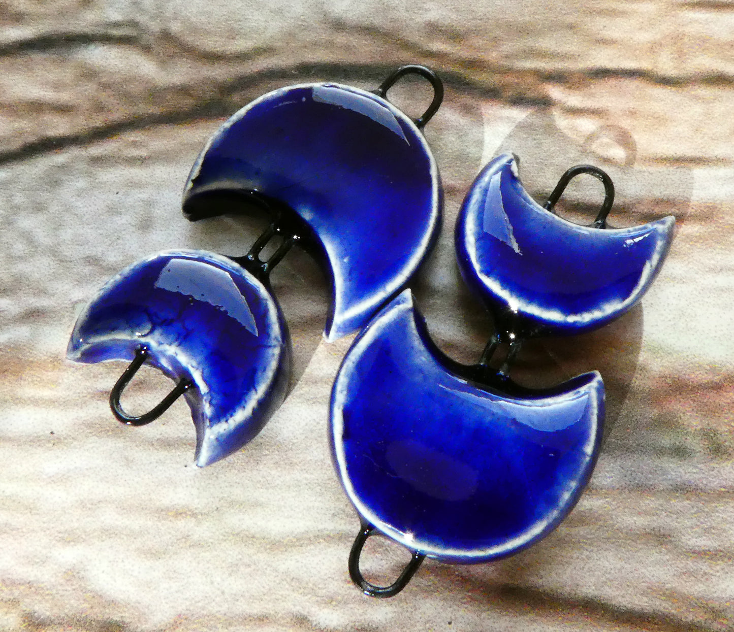 Ceramic Double Moon Connectors -Mirror Blue
