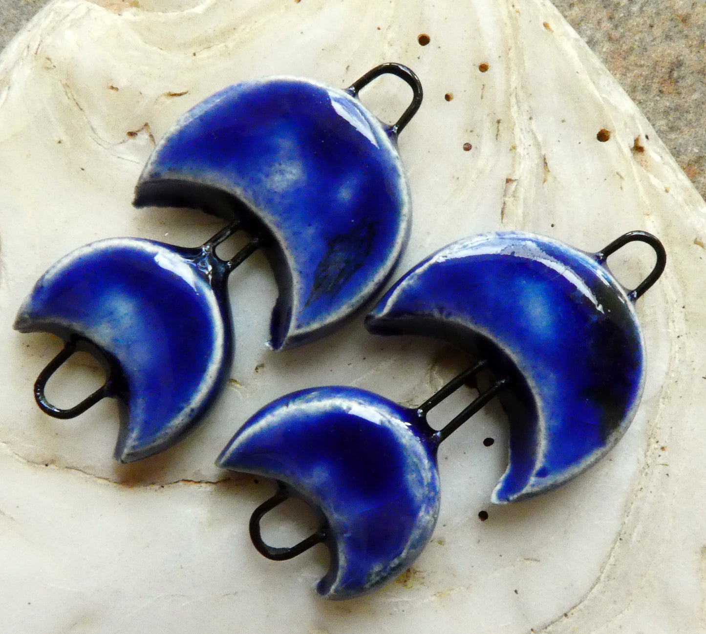 Ceramic Double Moon Connectors -Lagoon Blue