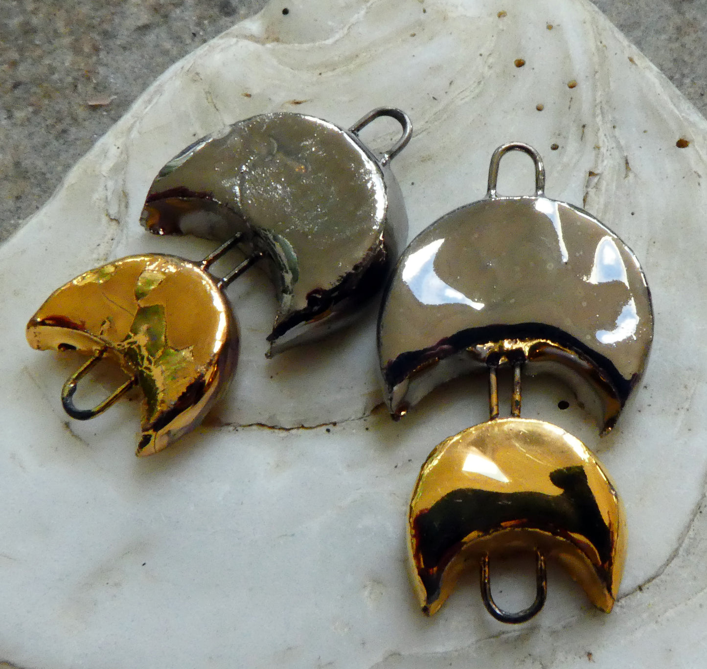 Ceramic Double Moon Connectors -Platinum and Gold