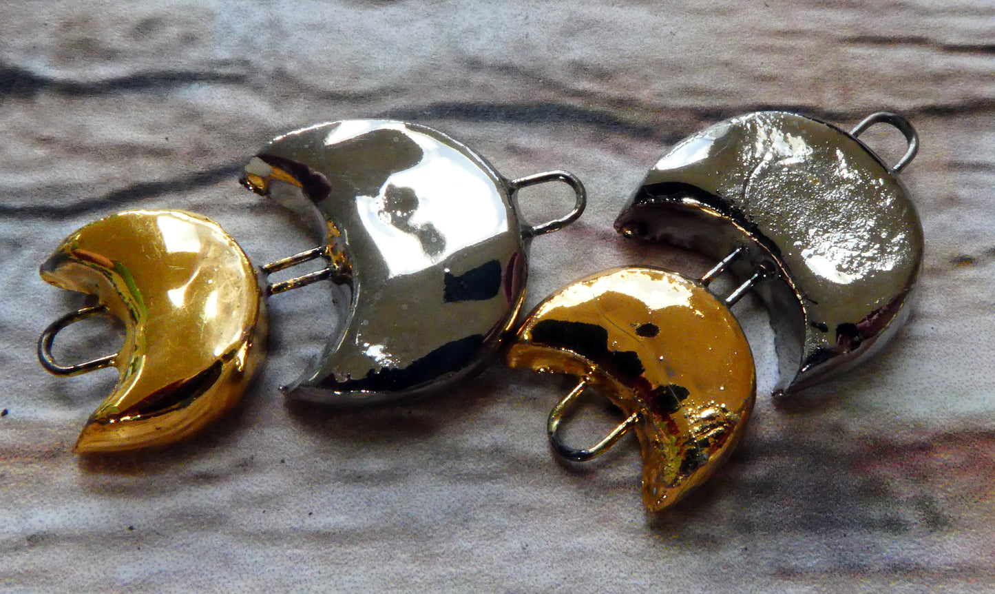 Ceramic Double Moon Connectors -Platinum and Gold
