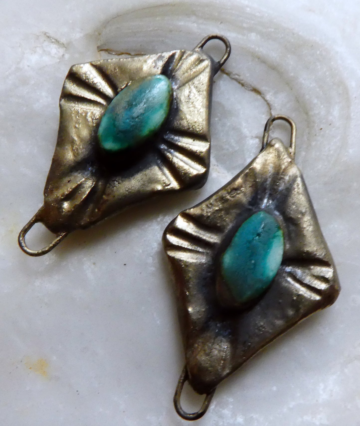 Ceramic Bronzy Diamond Connectors -Antique Turquoise