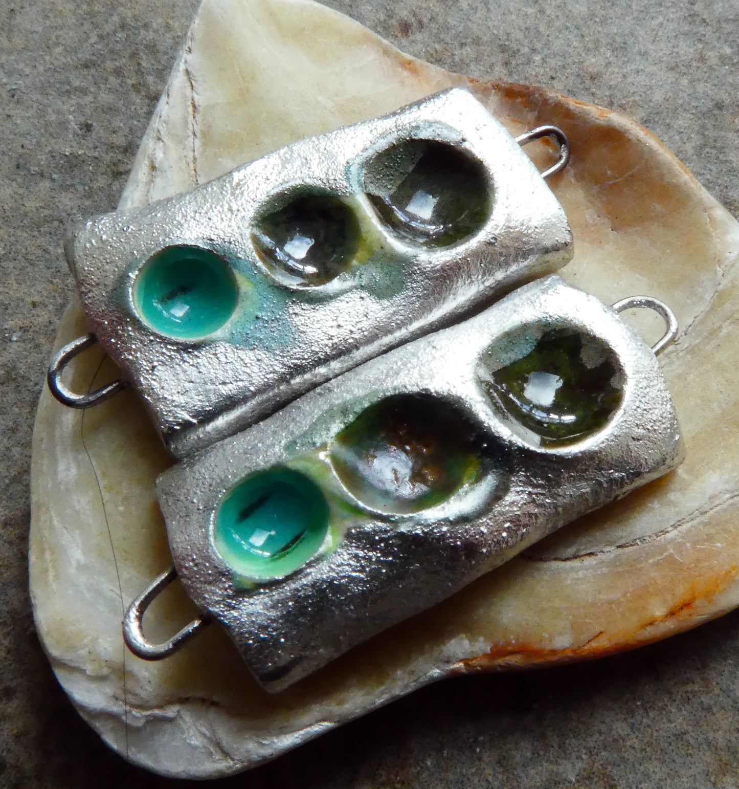 Ceramic Silvery Rectangle Pool Connectors -Greens