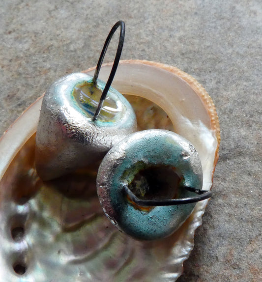 Ceramic Silvery Glass Filled Crucible Charms #4