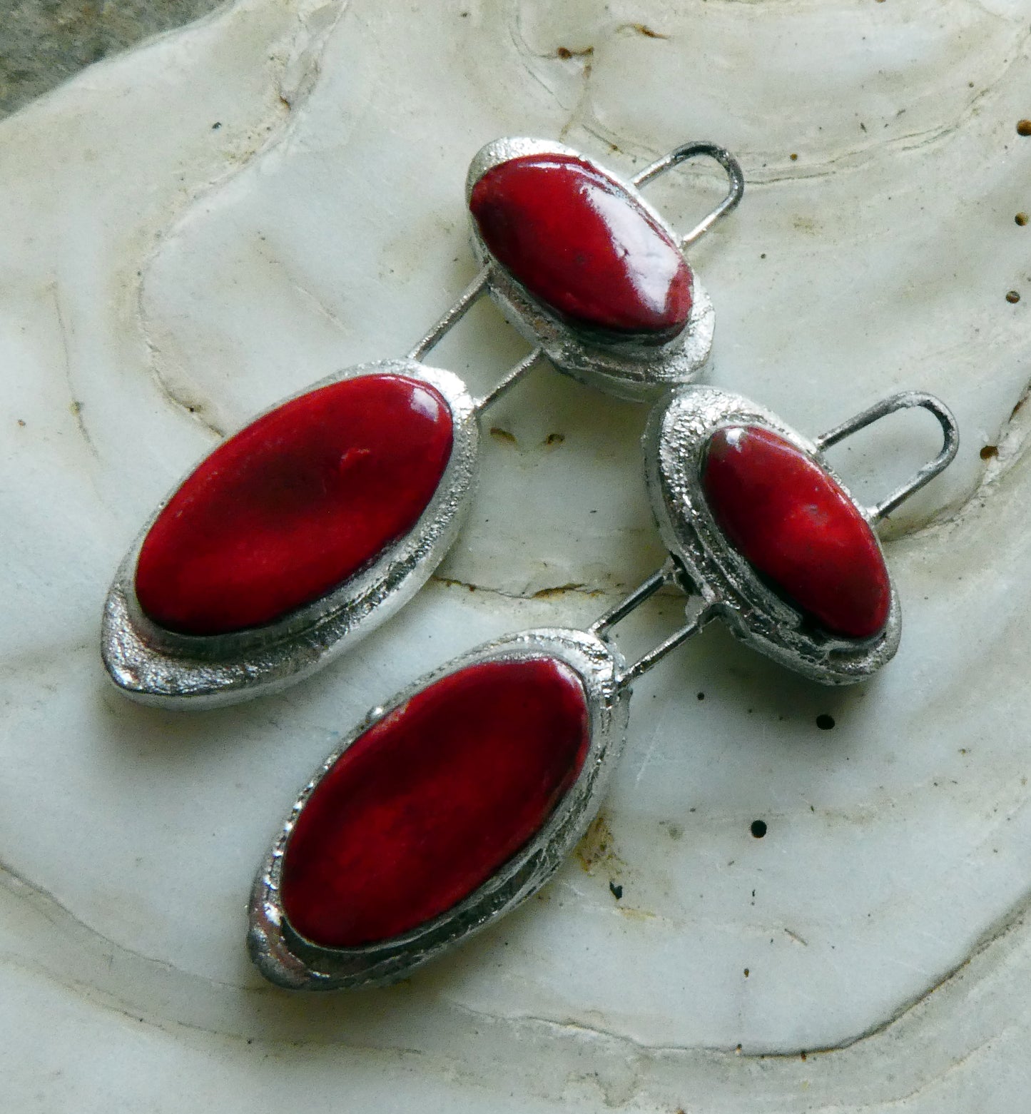 Ceramic Double Oval Earring Charms -Red