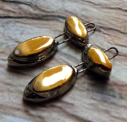 Ceramic Double Oval Earring Charms -Gold and Platinum
