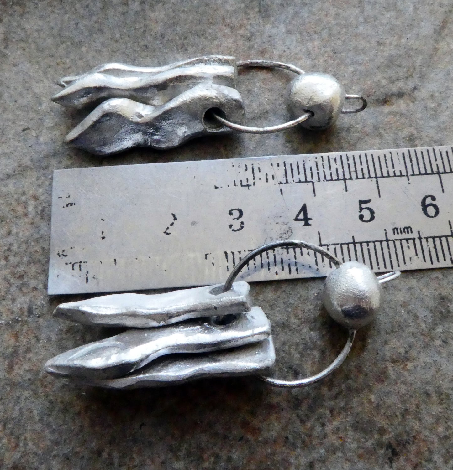 Ceramic Three Shard Silvery Hoopy Dangles