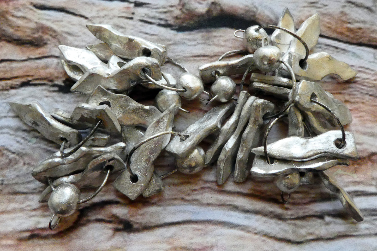 Ceramic Three Shard Silvery Hoopy Dangles