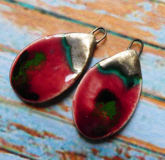 Ceramic Slim Teardrop Charms - Maroon Lagoon