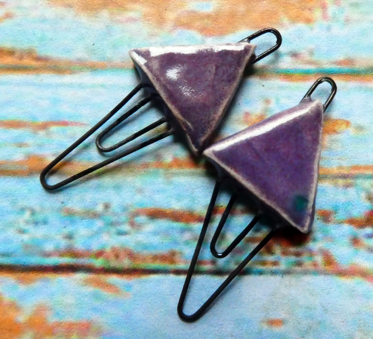 Ceramic Two Hoop Triangle Connectors -Lavender Flower
