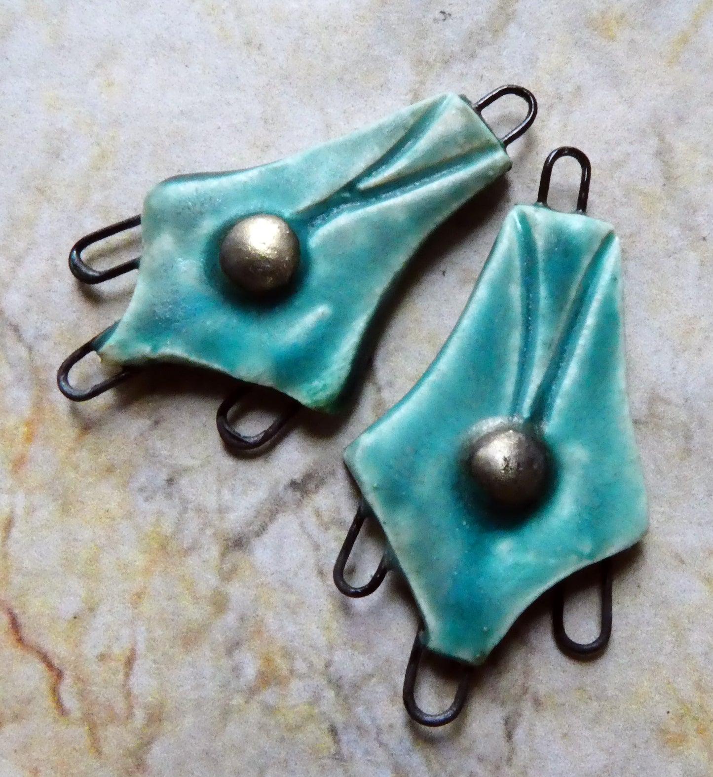 Ceramic Decorative Three Hoop Earring Connectors - Antique Turquoise