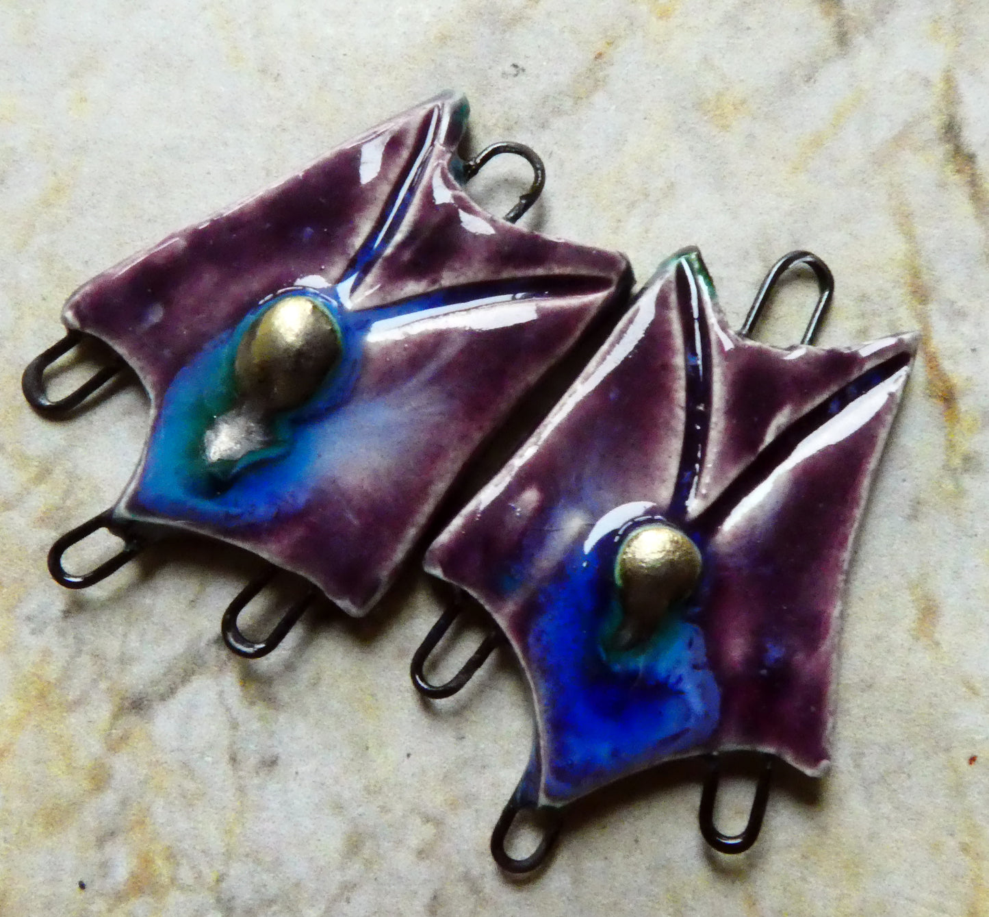 Ceramic Decorative Three Hoop Earring Connectors - Royal Fantasy