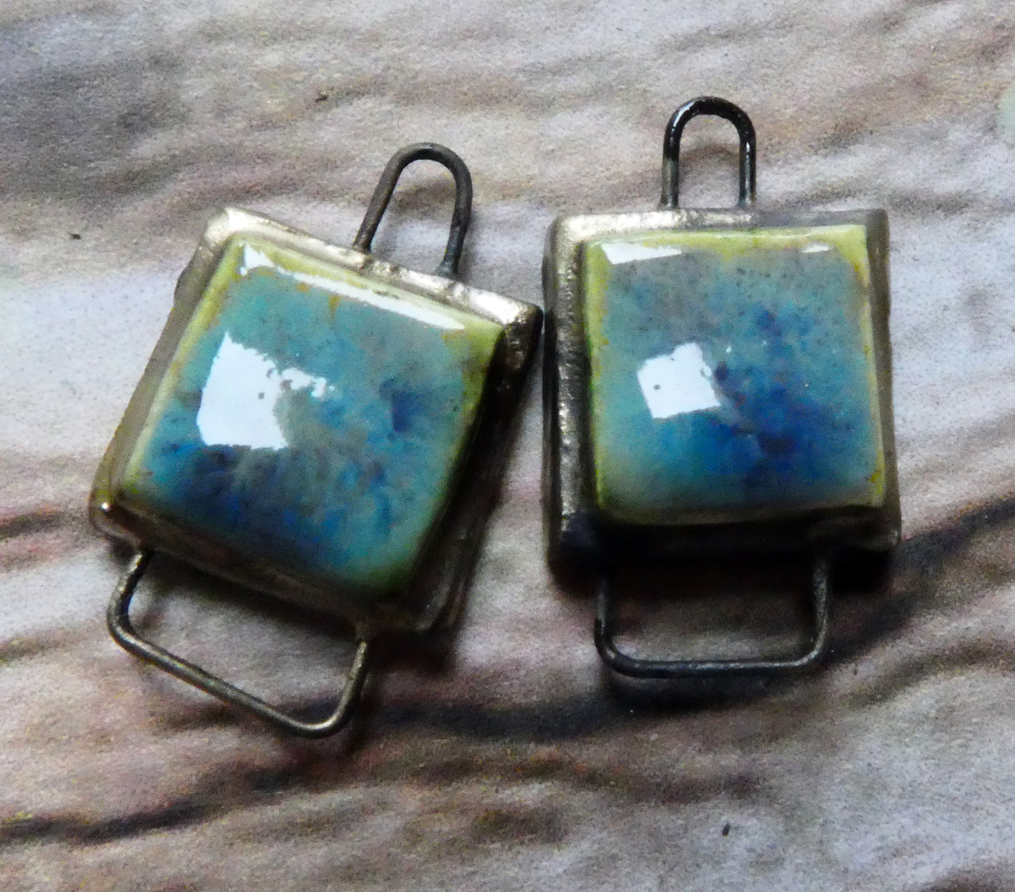 Ceramic Little Moulded Square Connectors -Blue Agate